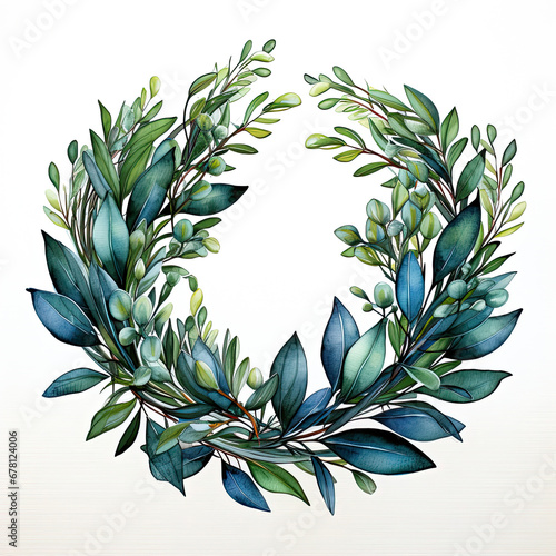 watercolor Leaf Wreath clipart  Generative Ai