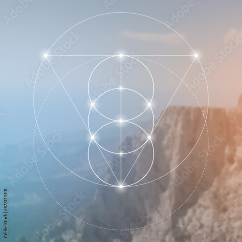 Sacred geometry symbol on colorful background. Geometric alchemy, occult, philosophical sign. For music album cover, poster, sacramental design. Astrology and religion concept.