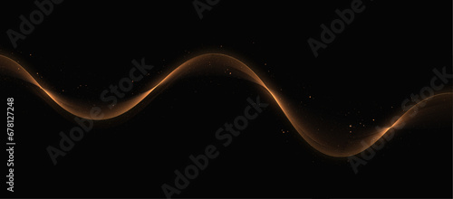 Gold glittering abstract waves on a black background. Luxury gold dust trail. Abstract motion. Magic lines. Shiny color gold wave design element. © FlammaChe