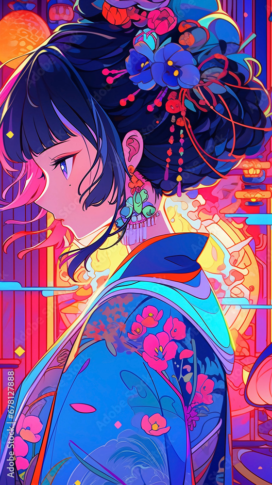 Φωτογραφία Hand drawn cartoon beautiful oriental girl illustration