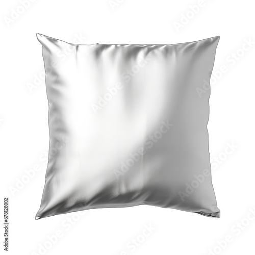 Single Silver Metallic Pillow Isolated on Transparent or White Background, PNG