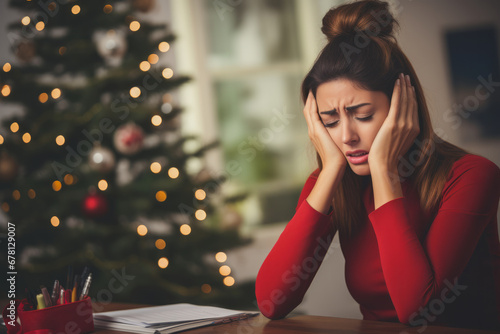 A person worried and stressed about Christmas time photo