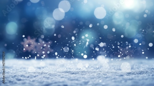 Snowflakes Falling, Bokeh Background, White Snow on Blue Background, Christmas Theme, Christmas Background, Copy Space, Christmas Ornaments © Daniel