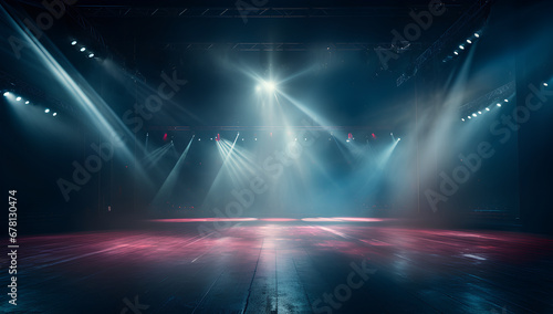 Stage illuminated with colored lights, AI generated