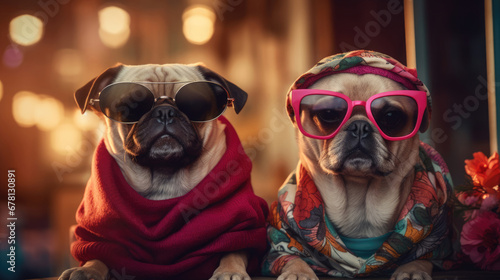 A picturesque moment of a pet pair reveling in fashion and fun