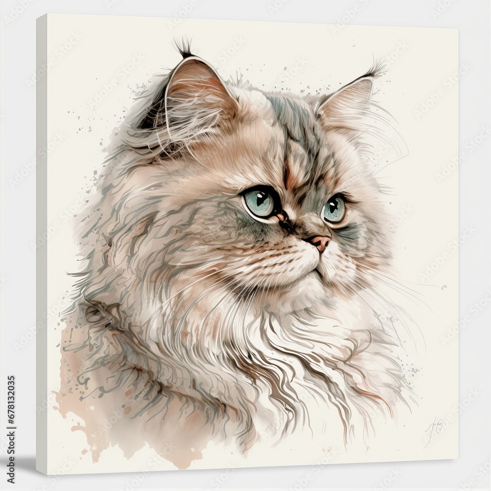 sophisticated cat watercolor style elegant portrait,generated with AI.