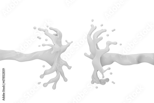 realistic white milk flow splash 3d rendering