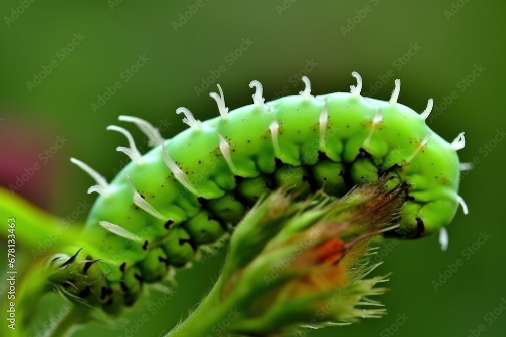 Naklejka premium Green caterpillar on a leaf