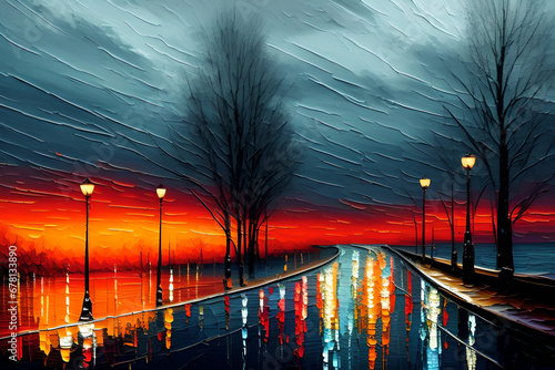 Gloomy Evening, Oil Painting photo