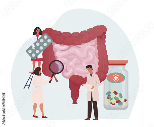 Intestine treatment concept. Study of the intestine. Medical treatment. Banner.