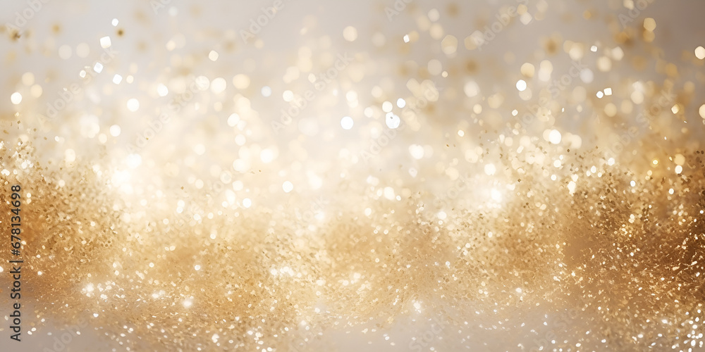 Abstract gold glitter lights background  Golden backdrop with glitter, sequins. Celebration, festive, event. Bokeh effect. Trendy design for Christmas AI Generative  - obrazy, fototapety, plakaty 