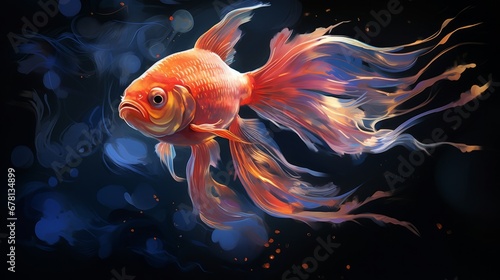 Beautiful Bright Goldfish Underwater: A New Quality, Universal, Colorful Technology Stock Image Illustration Design, Capturing the Vibrancy of Aquatic Beauty.