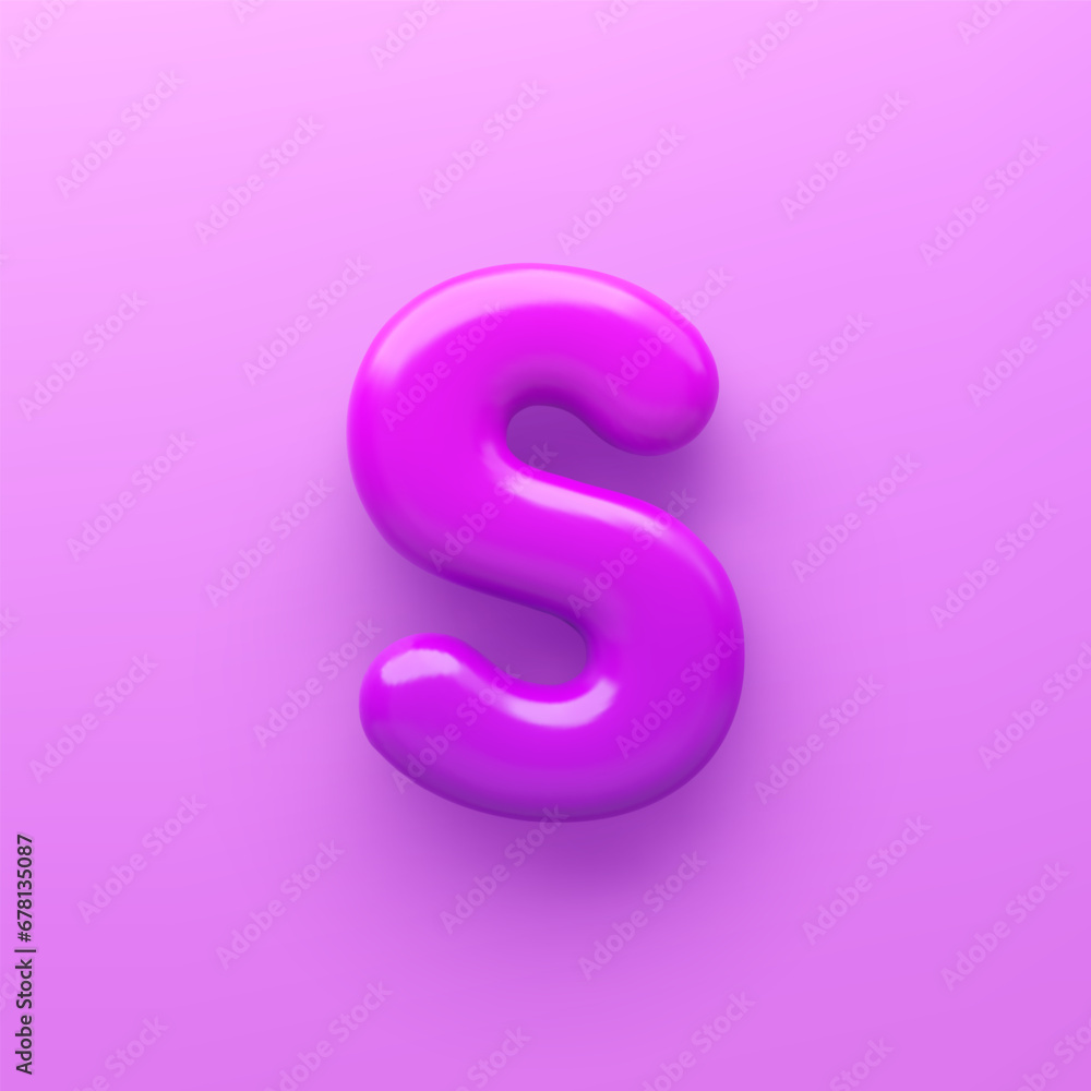 3D Purple letter S with a glossy surface on a purple background . 3D Purple letter S with a glossy surface on a purple background .