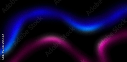 Abstract neon waves. Dark mysterious blue pink grainy background for website banner. Desktop design. A large, wide template, pattern. Color gradient, ombre, blur. Colorful, rainbow, mix, bright