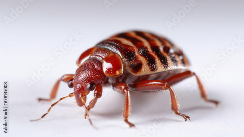 Bedbug Close up of Cimex hemipterus - bed bug on bed background , generated by AI