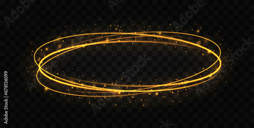 Light effect line gold vector circle. Glowing light fire ring trace. Abstract fire circles, sparkling magic swirls.