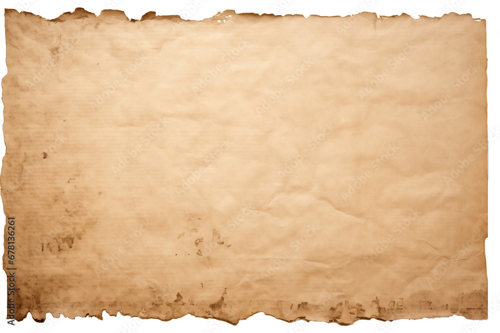 old shabby yellowed sheet of paper isolated on transparent background