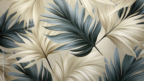 Tropical palm leaves, Beige leaves on a light background