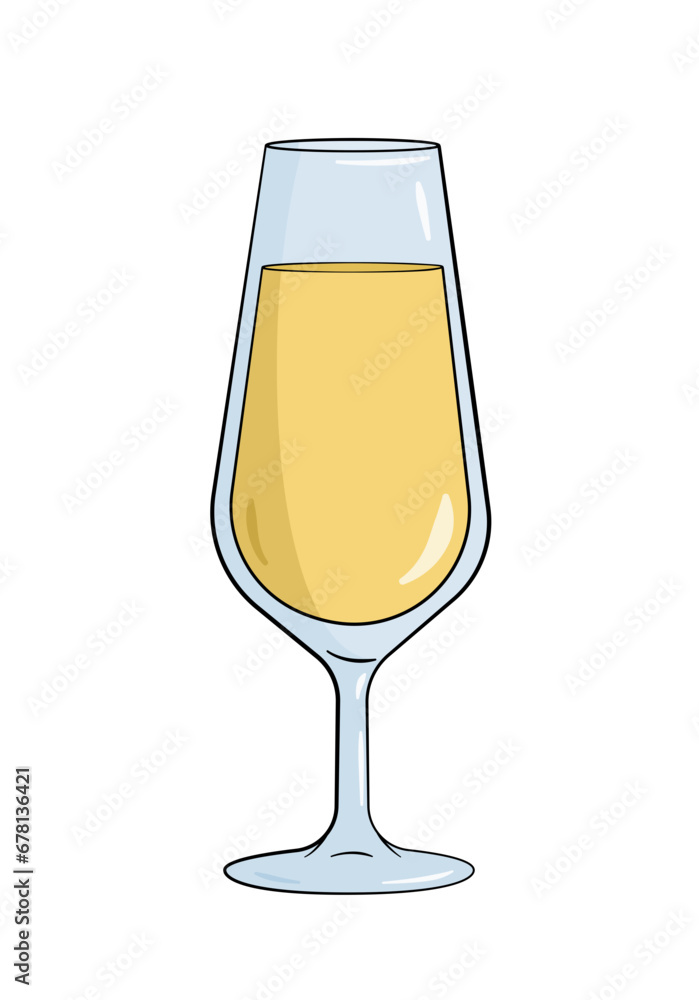 Glass filled with champagne. Cartoon. Vector illustration Glass filled with champagne. Cartoon. Vector illustration