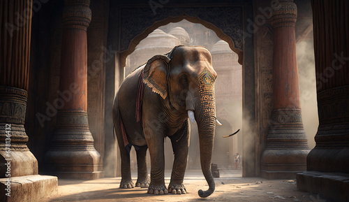 Elephant animal front old temple AI Generated photo