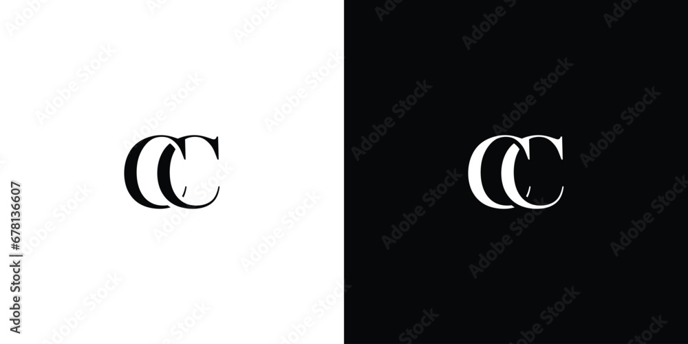 Abstract black and white C or CC letter design logo logotype icon concept with a serif font and elegant style look vector illustration - obrazy, fototapety, plakaty 