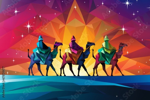 The Three Magi King of Orient, The Three Wise Men Illustration, Melchior, Caspar and Balthasar, Epiphany Celebration, christmas card wallpaper banner photo