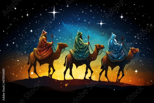Billede på lærred The Three Magi King of Orient, The Three Wise Men Illustration, Melchior, Caspar