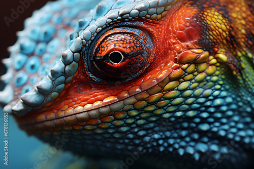 Close up of eye of colorful Chameleon photo