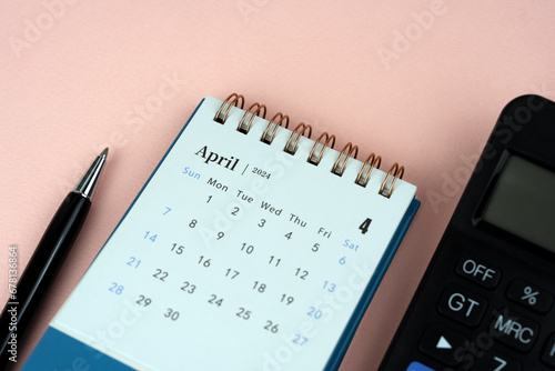 April 2024 Desk Calendar Flat Lay
