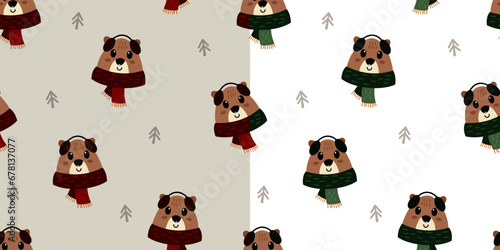 Winter bears seamless pattern, christmas bear pattern vector