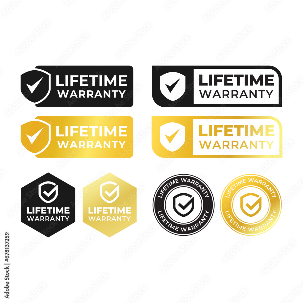 Obraz premium Golden banner lifetime warranty. Lifetime Warranty label, sticker, seal, badge, icon, logo, signflat vector illustration