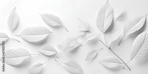White leaves on a white wall background Intricate Patterns of White Leaves Creating a Captivating Wall Mural AI Generative 