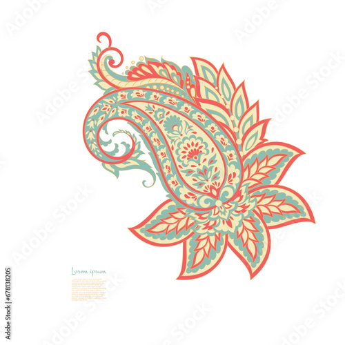 Paisley pattern in indian batik style. Floral vector illustration