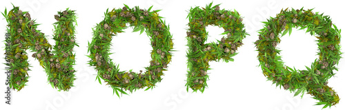 weed and buds font letters 3d render n o p q