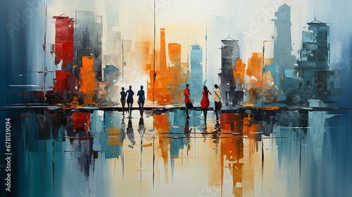 watercolor painting of the abstract city