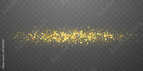 Gold confetti stars horizontally. Vector illustration.