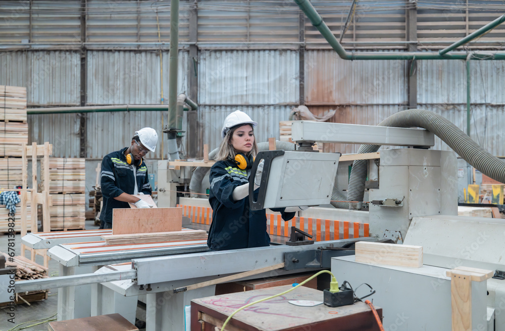 Wood mechanic inputs data, automates machines for cutting, laser, saw, milling, lathe in factory Wood mechanic inputs data, automates machines for cutting, laser, saw, milling, lathe in factory
