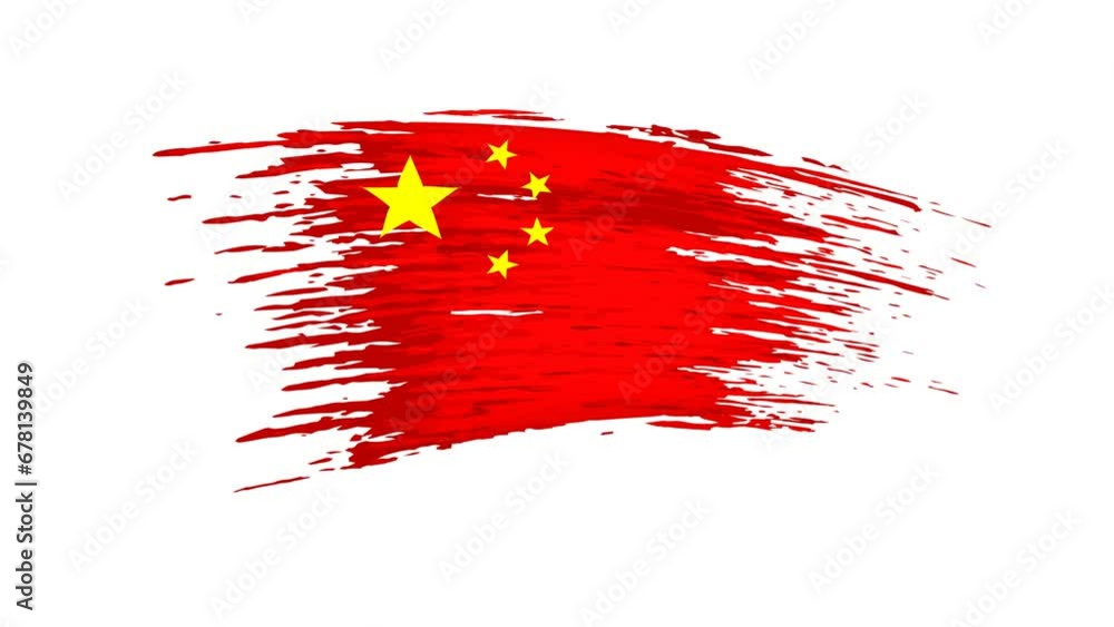 China flag animation. Brush painted chinese flag on a white background. Brush strokes. China