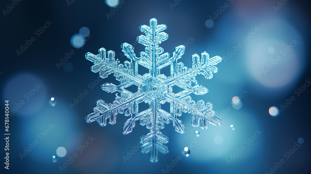 Winter background with macro shot of a snowflake close up. New Year header for a website with Copy space.