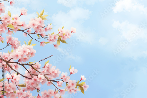 Spring branches of cherry blossoms against the sky