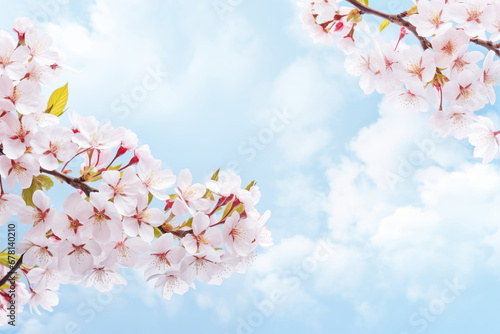 Spring branches of cherry blossoms against the sky