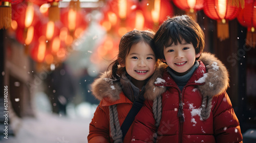 Chinese kids with Chinese traditional clothing in winter