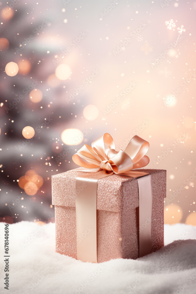 pink christmas gift box on the background with bokeh pink christmas gift box on the background with bokeh
