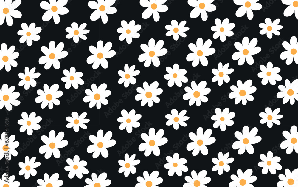 hand draw seamless pattern background of daisy flowers white and black