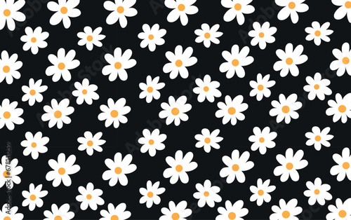 hand draw seamless pattern background of daisy flowers white and black