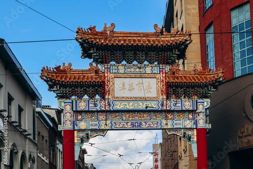 Antwerp, Belgium - October 22, 2023: Chinatown located on Van Wesenbekestraat street in Antwerp, Belgium