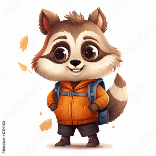 Cute raccoon student cartoon character