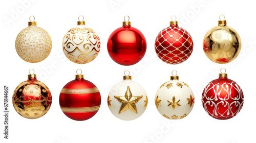 Collection set of various Christmas ornaments isolated on transparent background