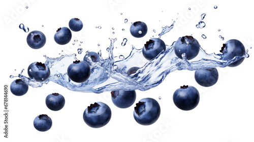 Falling blueberries with splash isolated on transparent background