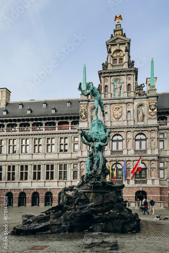 Antwerp, Belgium - October 22, 2023: The central square of Antwerp (The Grote Markt), situated in the heart of the old city quarter.
